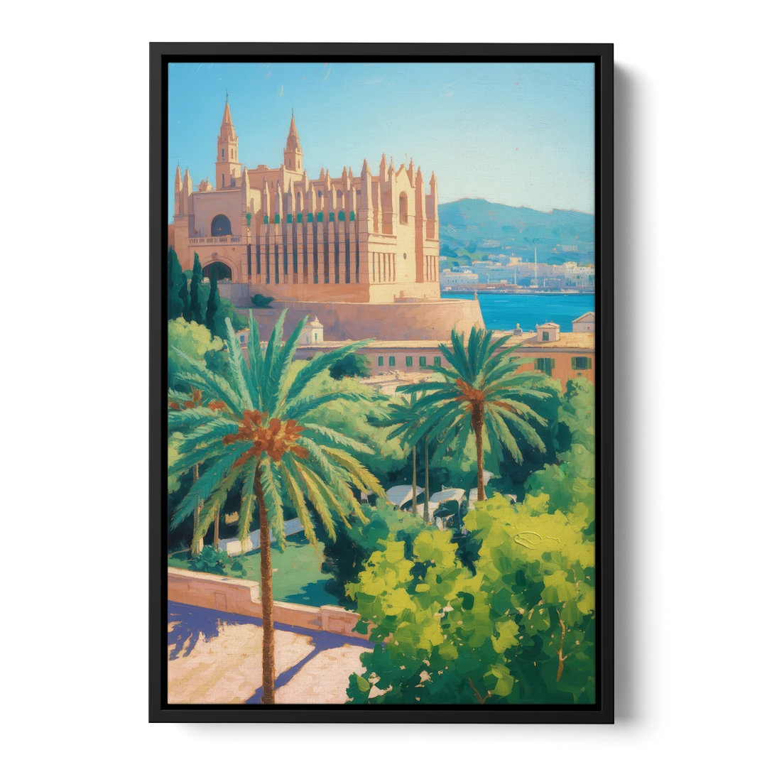 Almudaina Palace View - Black Framed Canvas Wall Art - Front