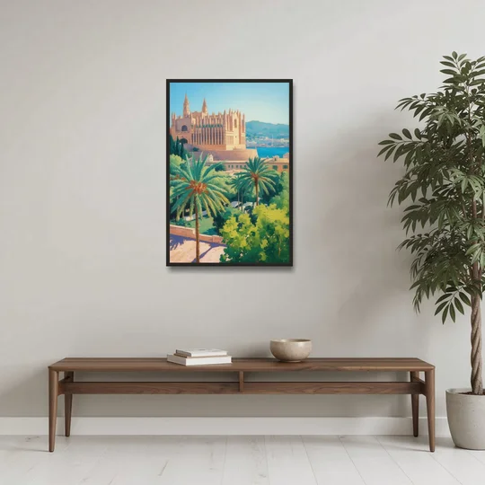 Almudaina Palace View - Black Framed Canvas Wall Art - Coffee Table - 24x36