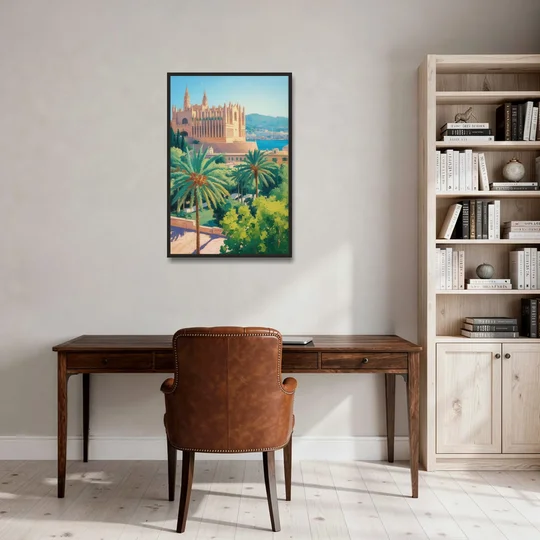 Almudaina Palace View - Black Framed Canvas Wall Art - Office - 24x36