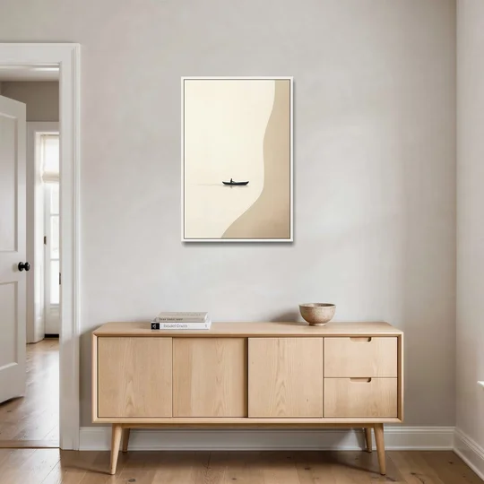 Alone with the Water - White Framed Canvas Wall Art - Coffee Table - 24x36