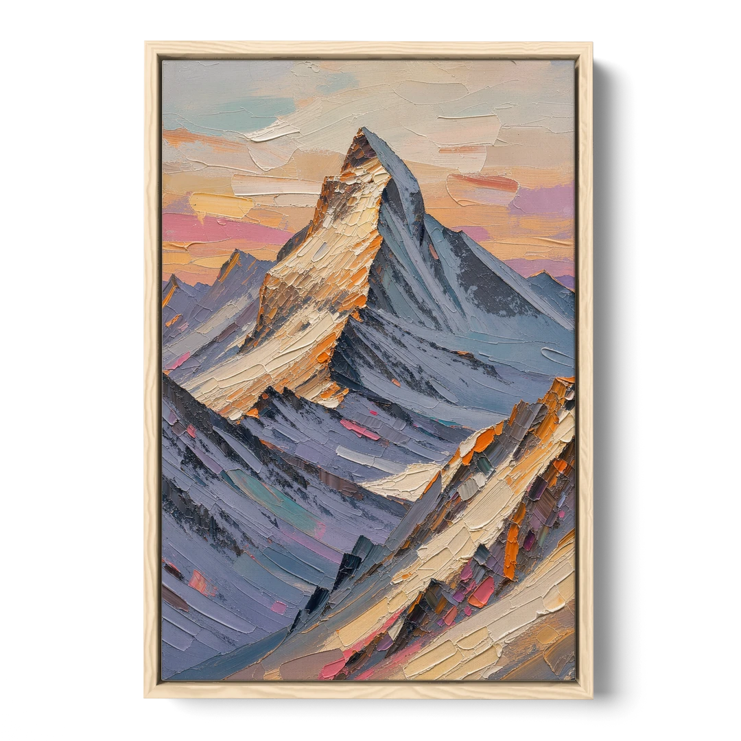 Alpenglow Peak at Winter Dusk - Oak Framed Canvas Wall Art - Front