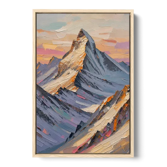 Alpenglow Peak at Winter Dusk - Oak Framed Canvas Wall Art - Front