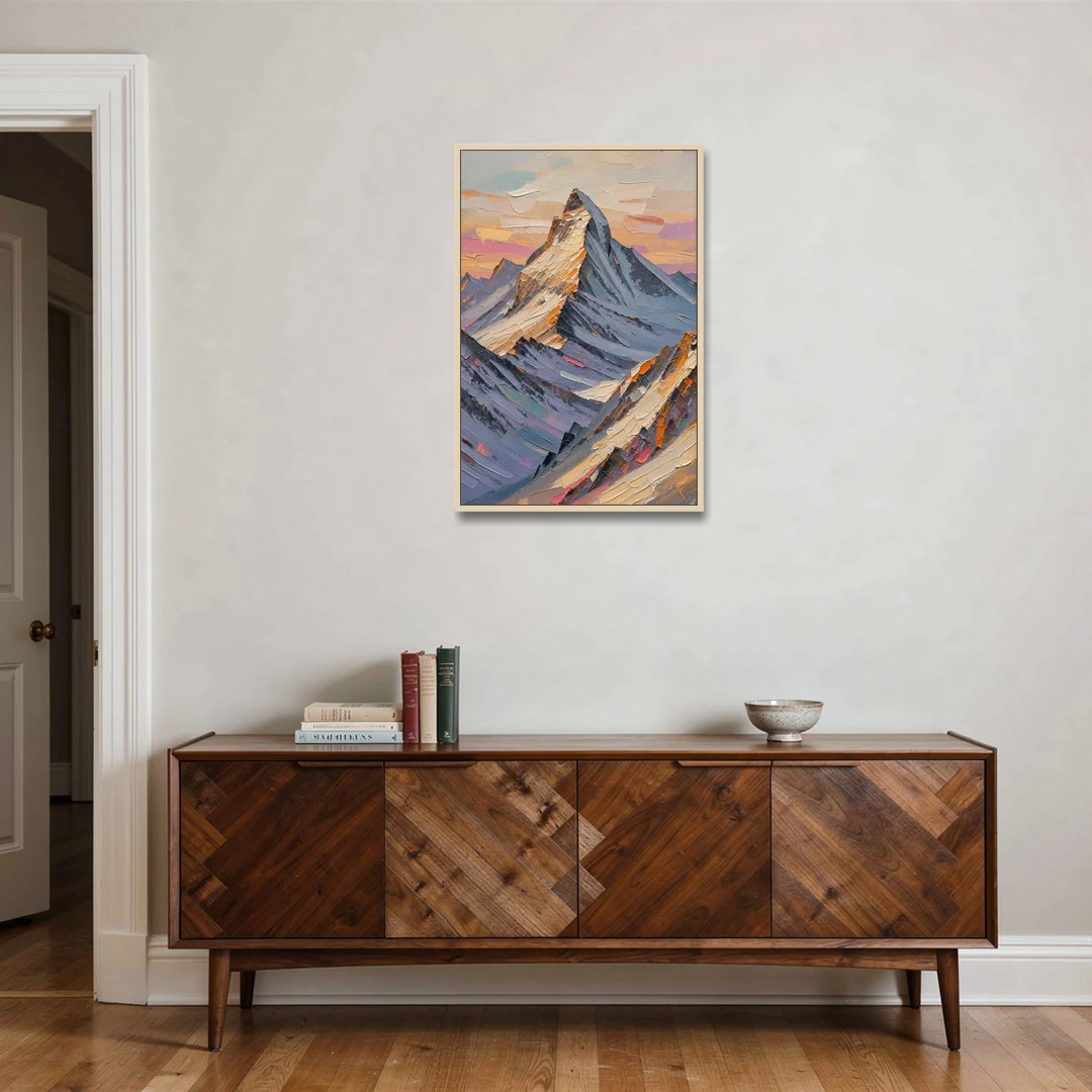 Alpenglow Peak at Winter Dusk - Oak Framed Canvas Wall Art - Coffee Table - 24x36
