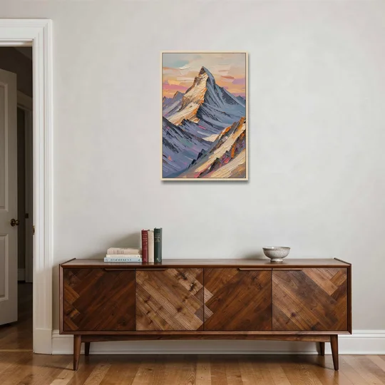 Alpenglow Peak at Winter Dusk - Oak Framed Canvas Wall Art - Coffee Table - 24x36