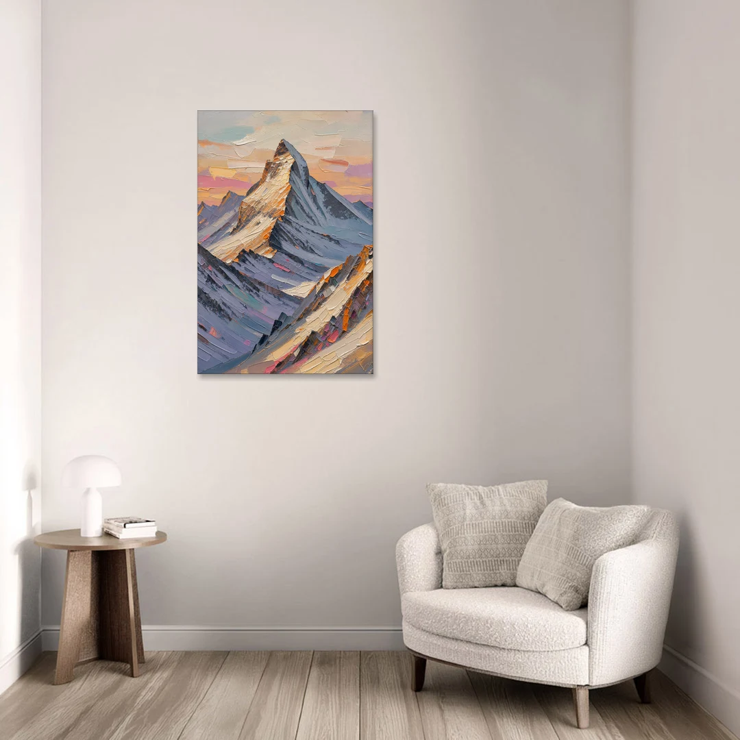 Alpenglow Peak at Winter Dusk - Canvas Wall Art - Sofa - 24x36