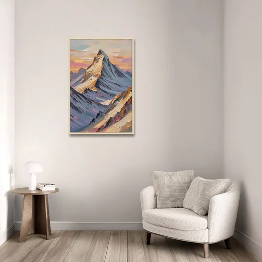 Alpenglow Peak at Winter Dusk - Oak Framed Canvas Wall Art - Sofa - 24x36