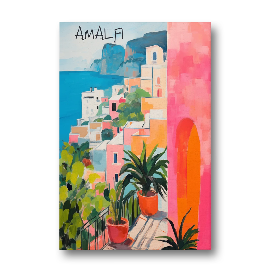 Amalfi Art with a Pink Arch - Canvas Wall Art - Front