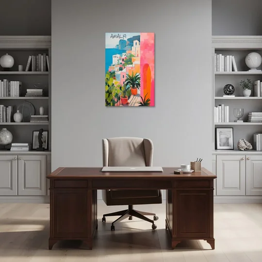 Amalfi Art with a Pink Arch - Canvas Wall Art - Office - 24x36