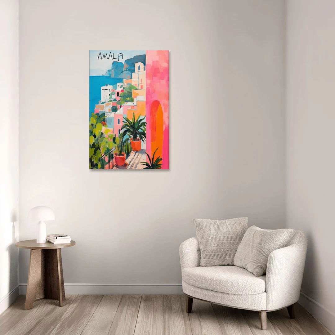 Amalfi Art with a Pink Arch - Canvas Wall Art - Sofa - 24x36
