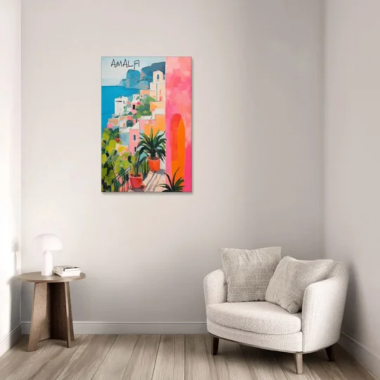 Amalfi Art with a Pink Arch - Canvas Wall Art - Sofa - 24x36