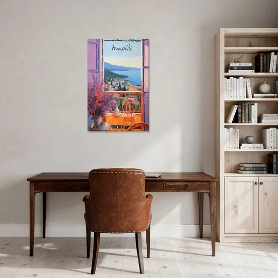 Amalfi Coast Art Through a Window - Canvas Wall Art - Office - 24x36