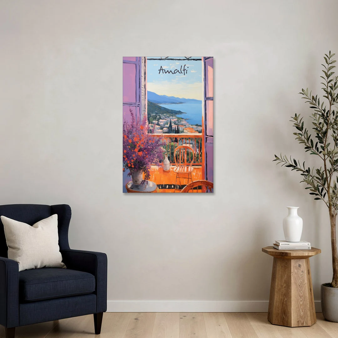 Amalfi Coast Art Through a Window - Canvas Wall Art - Sofa - 24x36