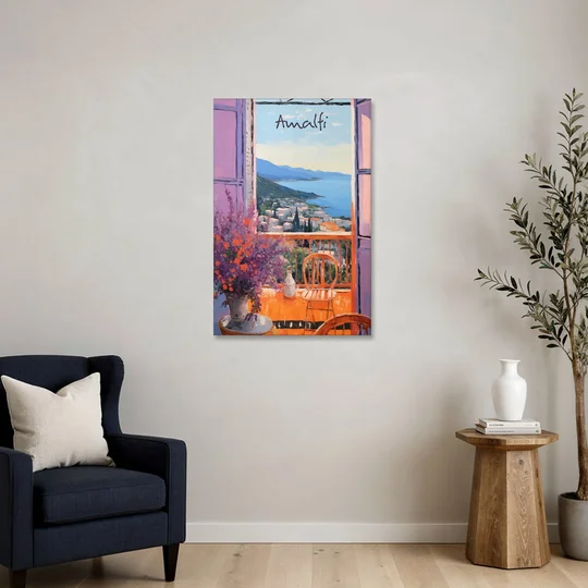 Amalfi Coast Art Through a Window - Canvas Wall Art - Sofa - 24x36
