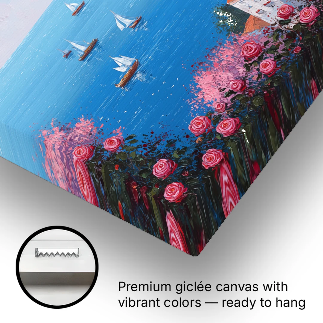 Amalfi Coast Painting with Sailboats - Canvas Wall Art - Gallery Wrap Corner