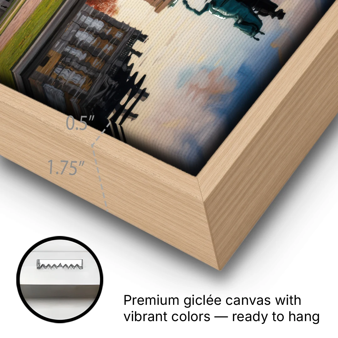 Amalienborg Majesty - Oak Framed Canvas Wall Art - Gallery Wrap Corner