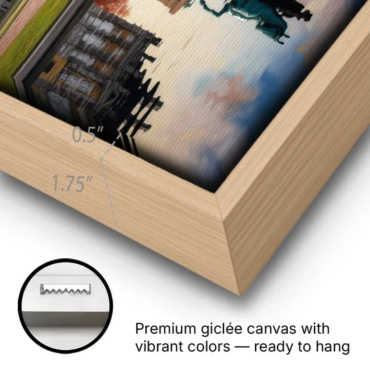 Amalienborg Majesty - Oak Framed Canvas Wall Art - Gallery Wrap Corner