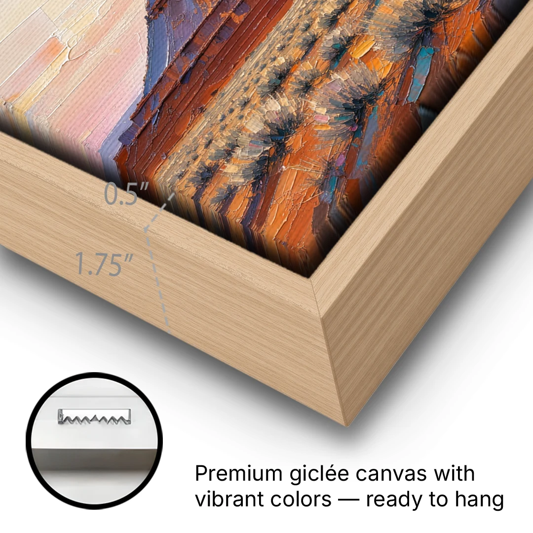 American Landscape Painting of a Desert Mesa - Oak Framed Canvas Wall Art - Gallery Wrap Corner