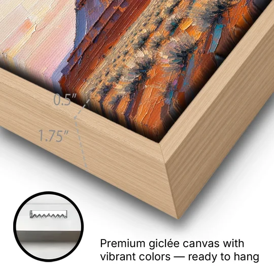 American Landscape Painting of a Desert Mesa - Oak Framed Canvas Wall Art - Gallery Wrap Corner