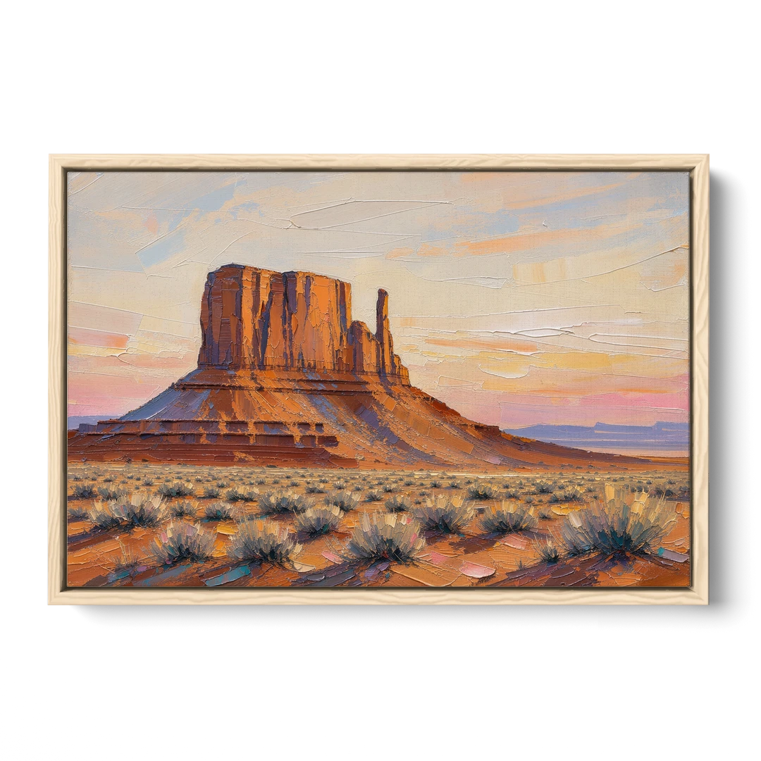American Landscape Painting of a Desert Mesa - Oak Framed Canvas Wall Art - Front
