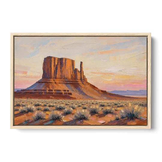 American Landscape Painting of a Desert Mesa - Oak Framed Canvas Wall Art - Front