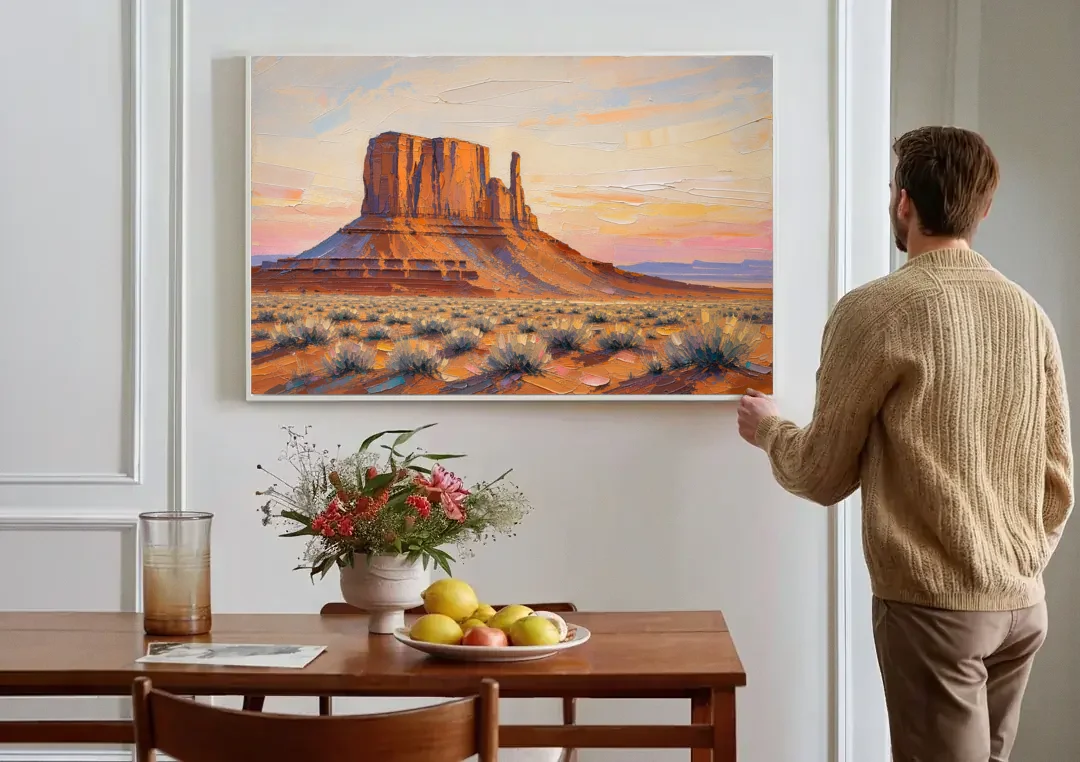 American Landscape Painting of a Desert Mesa canvas wall art above a dining table
