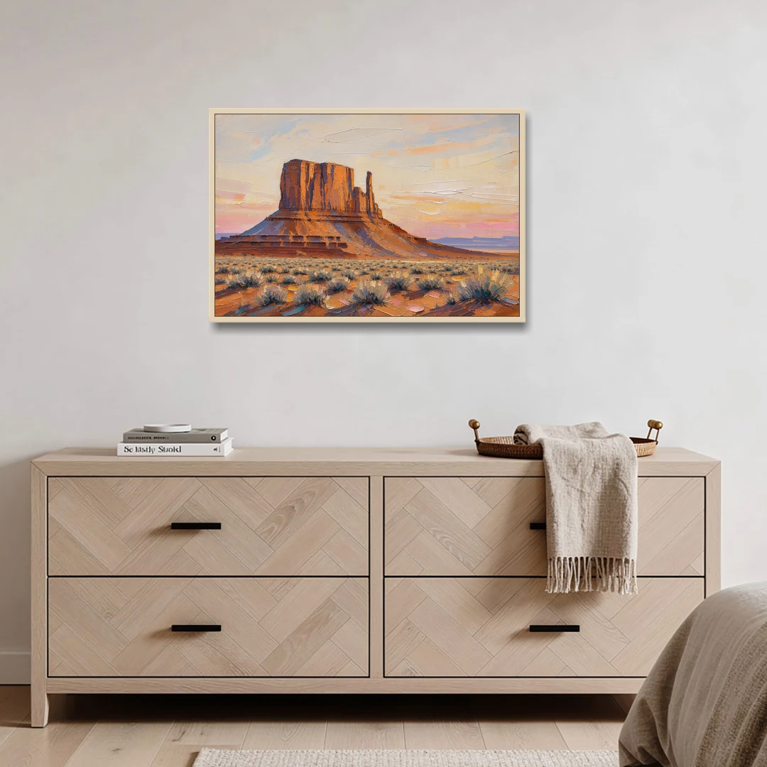 American Landscape Painting of a Desert Mesa - Oak Framed Canvas Wall Art - Coffee Table - 36x24