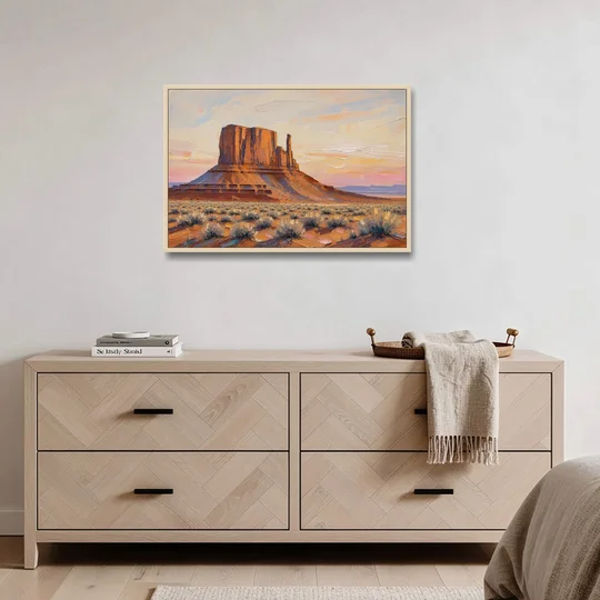 American Landscape Painting of a Desert Mesa - Oak Framed Canvas Wall Art - Coffee Table - 36x24