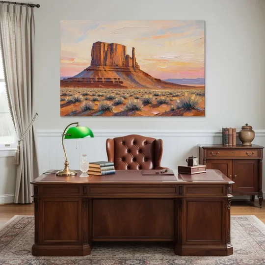American Landscape Painting of a Desert Mesa - Canvas Wall Art - Office - 60x40