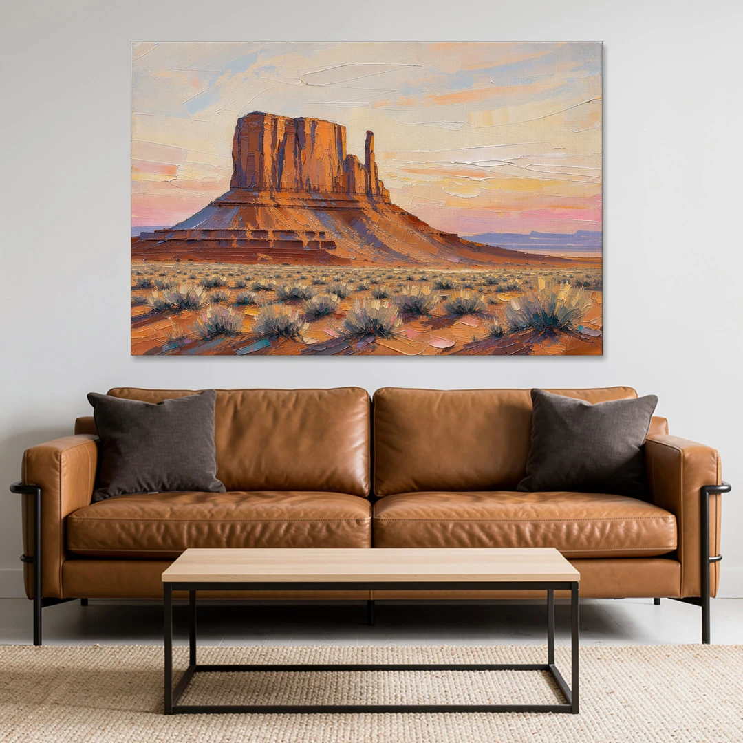 American Landscape Painting of a Desert Mesa - Canvas Wall Art - Sofa - 60x40