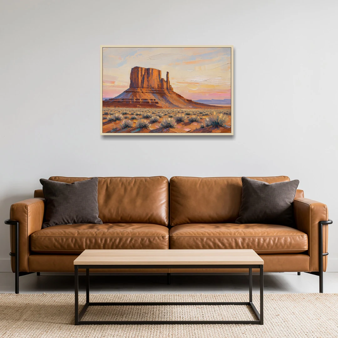 American Landscape Painting of a Desert Mesa - Oak Framed Canvas Wall Art - Sofa - 36x24