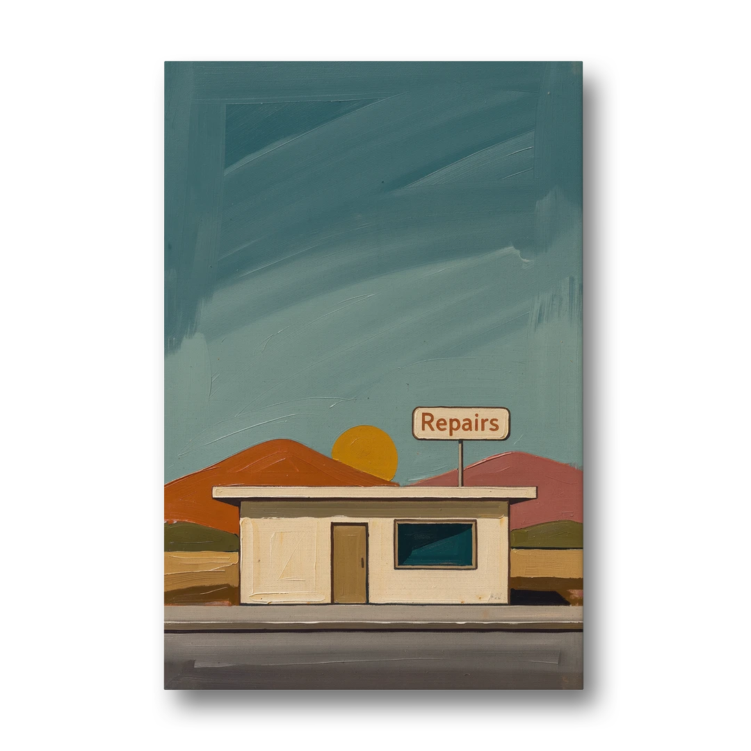 Americana Wall Art Roadside Repairs at Dusk - Canvas Wall Art - Front
