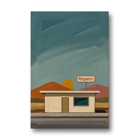 Americana Wall Art Roadside Repairs at Dusk - Canvas Wall Art - Front