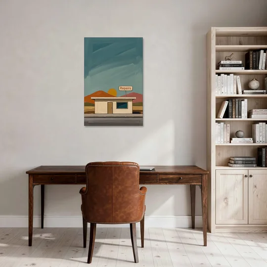 Americana Wall Art Roadside Repairs at Dusk - Canvas Wall Art - Office - 24x36