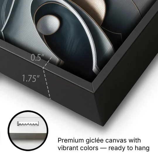 Amorphous Curves in Grey Abstract - Black Framed Canvas Wall Art - Gallery Wrap Corner