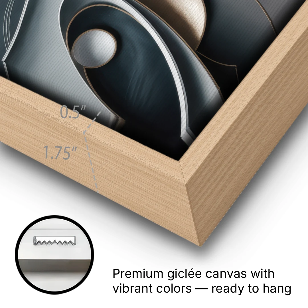 Amorphous Curves in Grey Abstract - Oak Framed Canvas Wall Art - Gallery Wrap Corner