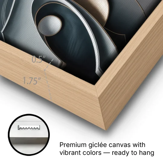Amorphous Curves in Grey Abstract - Oak Framed Canvas Wall Art - Gallery Wrap Corner