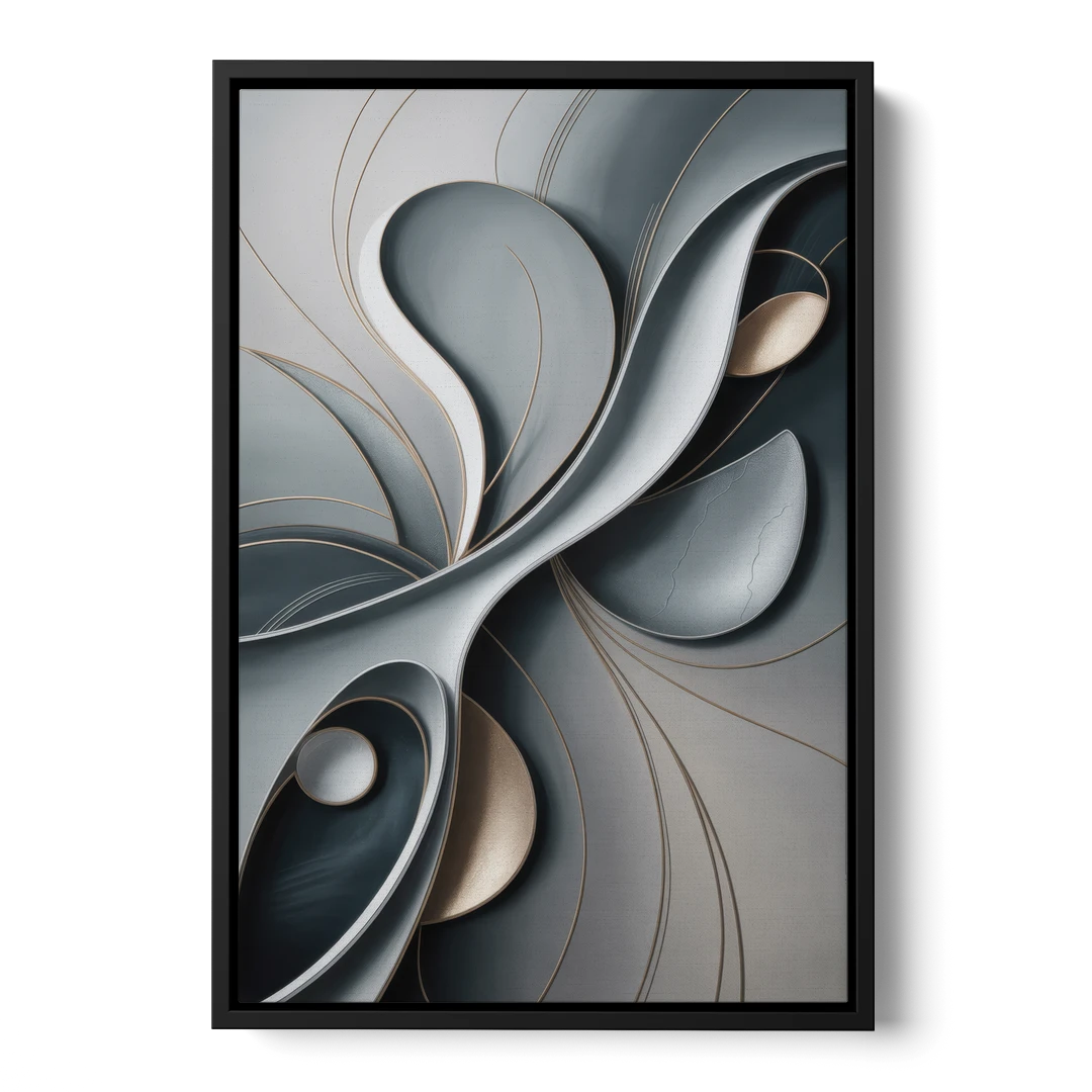 Amorphous Curves in Grey Abstract - Black Framed Canvas Wall Art - Front
