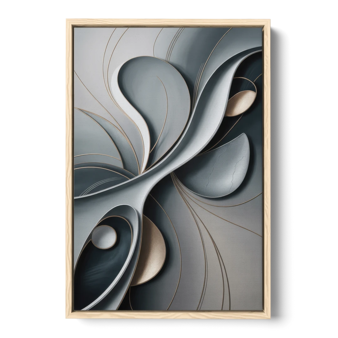 Amorphous Curves in Grey Abstract - Oak Framed Canvas Wall Art - Front
