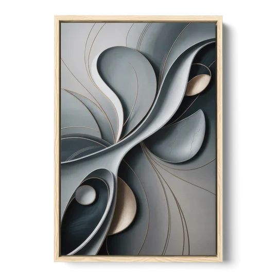 Amorphous Curves in Grey Abstract - Oak Framed Canvas Wall Art - Front