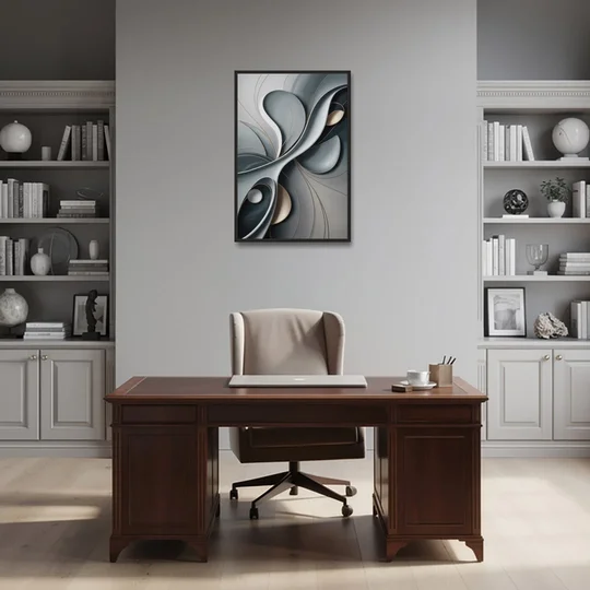 Amorphous Curves in Grey Abstract - Black Framed Canvas Wall Art - Office - 24x36
