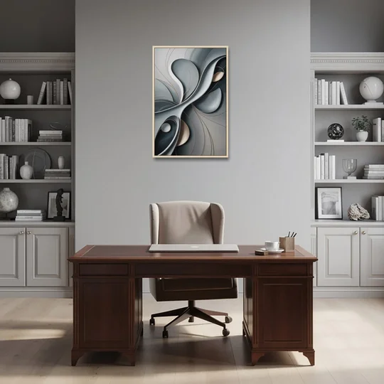 Amorphous Curves in Grey Abstract - Oak Framed Canvas Wall Art - Office - 24x36