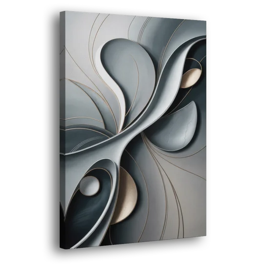 Amorphous Curves in Grey Abstract - Canvas Wall Art - Side