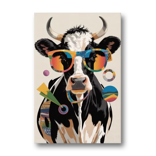 Amusing Cow with Sunglasses - Canvas Wall Art - Front