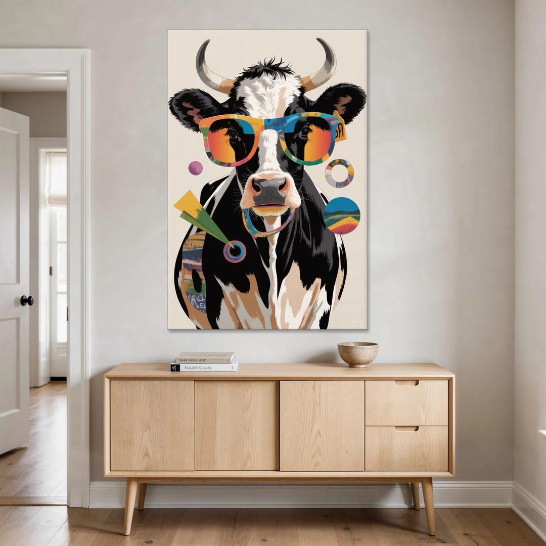 Amusing Cow with Sunglasses - Canvas Wall Art - Coffee Table - 40x60