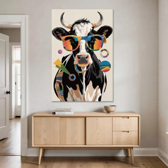 Amusing Cow with Sunglasses - Canvas Wall Art - Coffee Table - 40x60