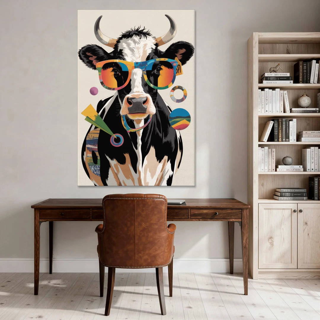 Amusing Cow with Sunglasses - Canvas Wall Art - Office - 40x60