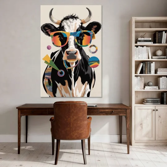 Amusing Cow with Sunglasses - Canvas Wall Art - Office - 40x60