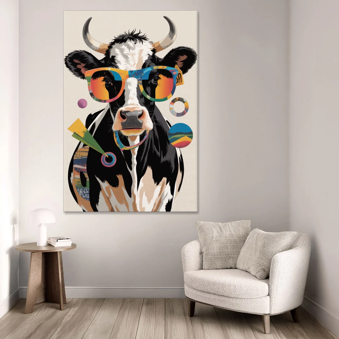 Amusing Cow with Sunglasses - Canvas Wall Art - Sofa - 40x60