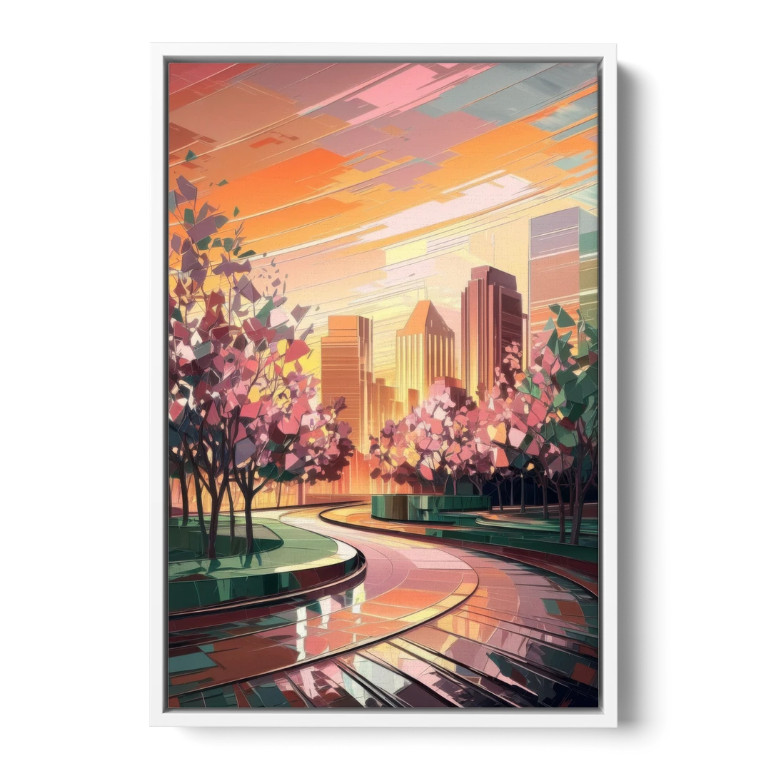 Anaheim Cityscape Vibes - White Framed Canvas Wall Art - Front