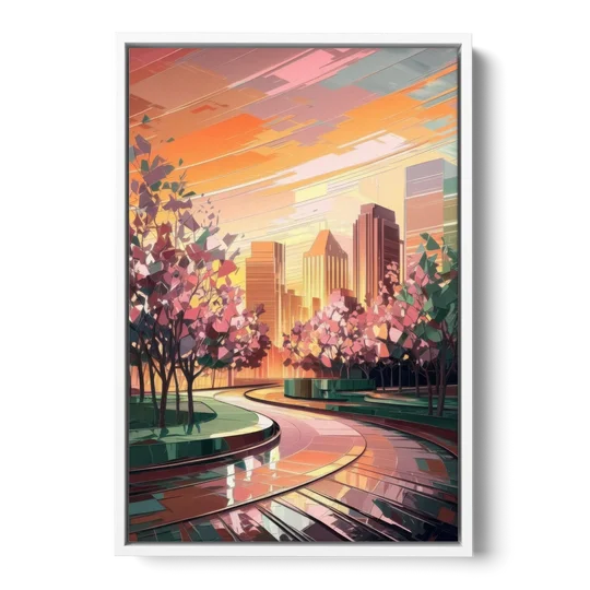 Anaheim Cityscape Vibes - White Framed Canvas Wall Art - Front